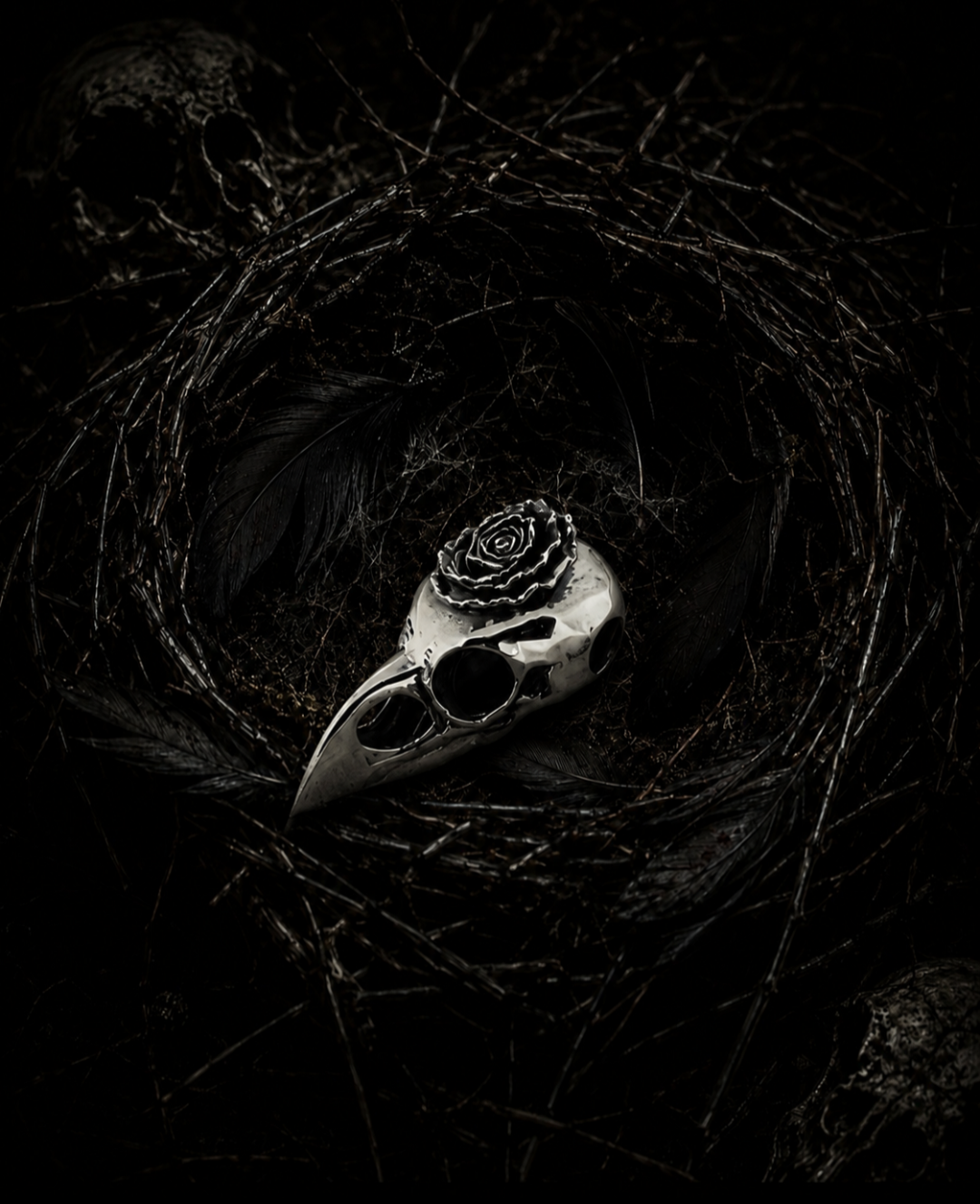 Rose-Crested Raven Pendant