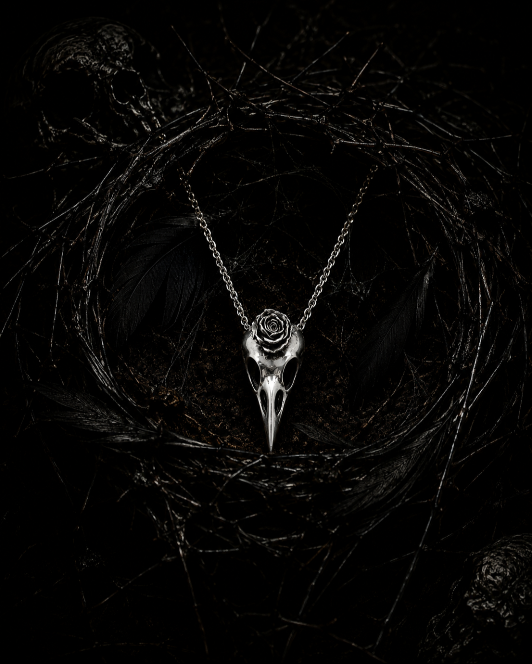 Rose-Crested Raven Pendant