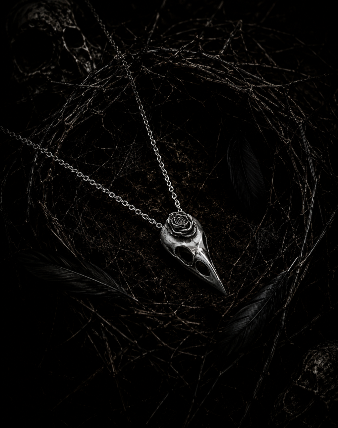 Rose-Crested Raven Pendant